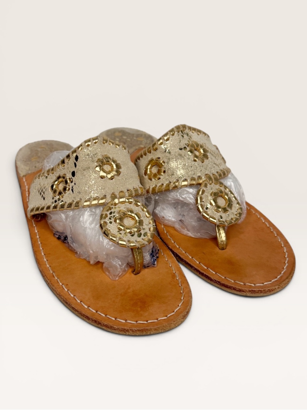 Jack Rogers Classic Gold Leather Thong Sandals Size 8